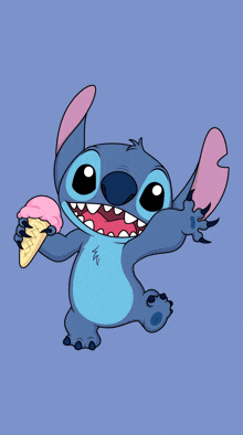 a cartoon character holding an ice cream cone with a blue background