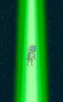 a cartoon character in a space suit with a green light behind him