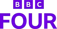 a logo for bbc four is purple and white