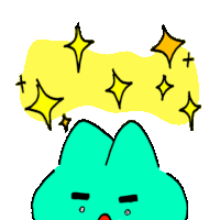 a cartoon drawing of a green cat with stars coming out of its head