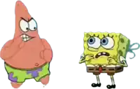 patrick star and spongebob squarepants are standing next to each other on a white background