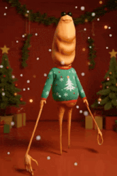 a cartoon character wearing an ugly christmas sweater with a christmas tree on it