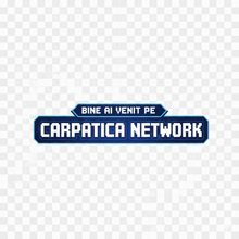 a blue and black logo for carpatia network on a striped background
