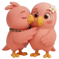 two pink cartoon birds are hugging each other