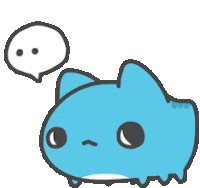 a cartoon of a blue cat with a speech bubble above it .