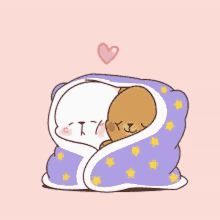 a cartoon drawing of two bears wrapped in a blanket