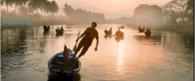 a man stands on a boat in the middle of a river with the name pachukka on the bottom right