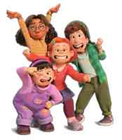 a group of cartoon characters are posing for a picture and one of them is wearing a shirt that says ska