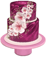 a purple cake with white flowers on it