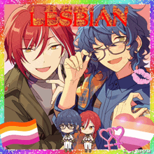 a picture of a couple of anime characters with the word lesbian on top