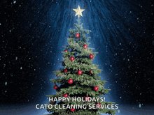 a christmas tree with a star on top of it and the words happy holidays cato cleaning services below it