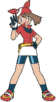 a cartoon drawing of may from pokemon giving the peace sign