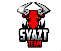 a logo for syazt team with a red bull