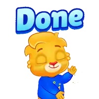 a cartoon character with a blue shirt and the word done above him