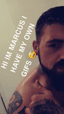 a picture of a man with a beard and a caption that says " hi im marcus i have my own gifs "