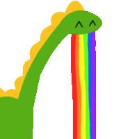 a drawing of a dinosaur with a rainbow coming out of its mouth