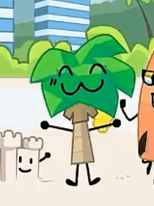 a cartoon drawing of a palm tree with a face on it