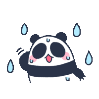 a cartoon drawing of a panda with sweat drops on it