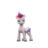 a white toy pony with a pink and blue mane and tail
