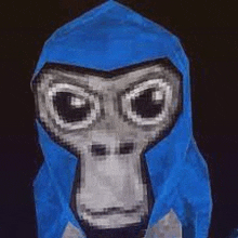 a close up of a gorilla wearing a blue hood and glasses .