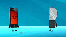 a cartoon of a phone and a knife standing next to each other