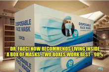 a box of disposable face masks with a picture of dr fauci