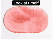 a slice of ham that says look at urself on the top