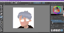 a computer screen shows a drawing of a person 's face in a program called krita