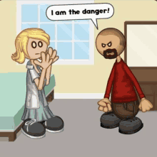 a cartoon character says " i am the danger " to another cartoon character