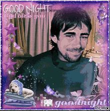 a picture of a man and a dog with the words good night on it