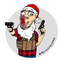 a cartoon of a man wearing a santa hat and holding two guns