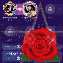 a red rose is in front of a purple background with a message that says " send me "