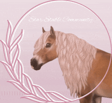 a picture of a horse with the words star stable community written on it