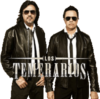 two men standing next to each other in front of a los temperados logo