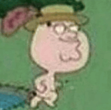 a cartoon character is wearing a hat and holding a golf club .