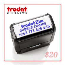 a trodat stamp that says trodat zim rubber stamps +263 77 625 633