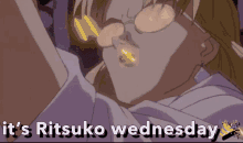 a cartoon of a man with the words it 's ritsuko wednesday below him