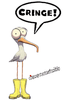 a cartoon of a stork with a speech bubble saying cringe