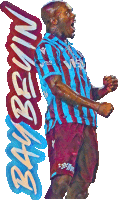 a painting of a man in a striped shirt and shorts with the name bam benin written on the bottom