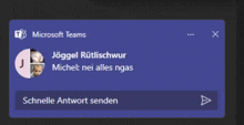 a screenshot of a microsoft teams window showing a message from joggel