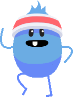 a blue cartoon character is wearing a red and white headband and dancing .