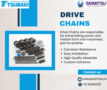 an advertisement for drive chains by seimitsu