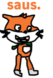 a drawing of a fox with the word saus on the bottom