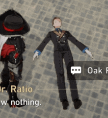 a man in a suit is laying on the ground next to a man in a hat with the words " ratio w nothing " below him