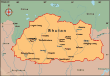 a map of bhutan is shown with a red outline