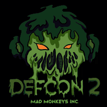 a logo for mad monkeys inc. shows a green monster with orange eyes