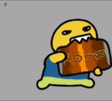a cartoon character holding a can of blox drink
