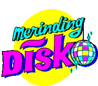 a logo for merinding disko with a disco ball hanging from it