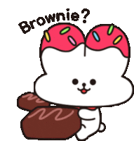 a cartoon rabbit is holding a brownie with sprinkles on top