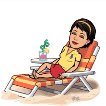 a cartoon of a woman sitting in a beach chair